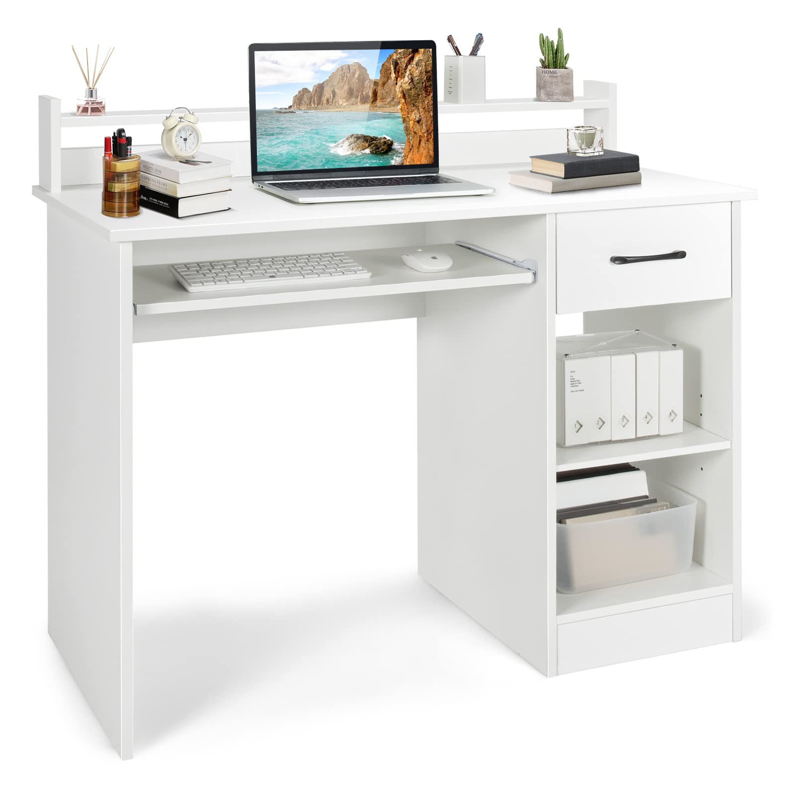 Tangkula Computer Desk with Drawer & Keyboard Tray